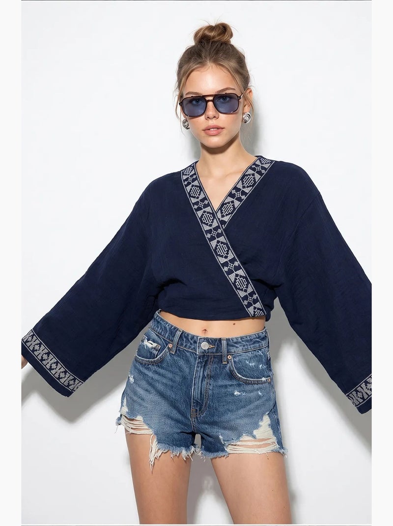 Blouse van katoen lucci Marineblauw - Kiabi