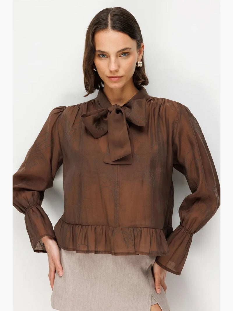 Blouse van katoen mixray Bruin - Kiabi