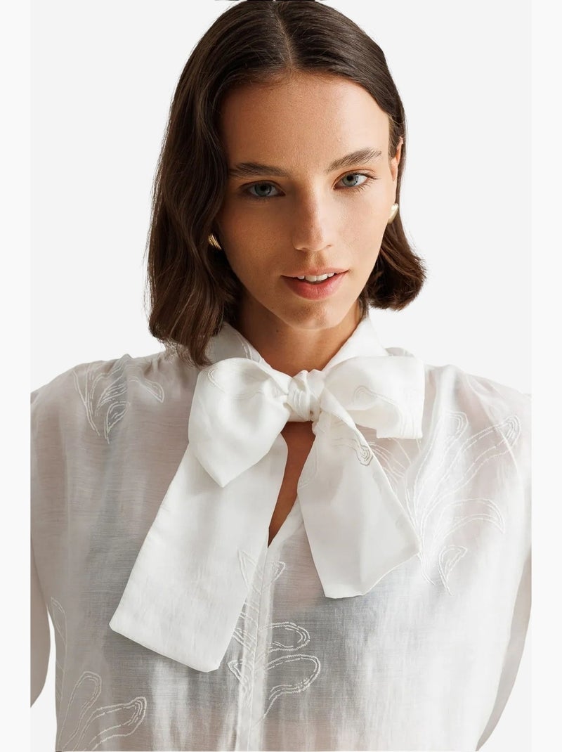 Blouse van katoen mixray Wit - Kiabi