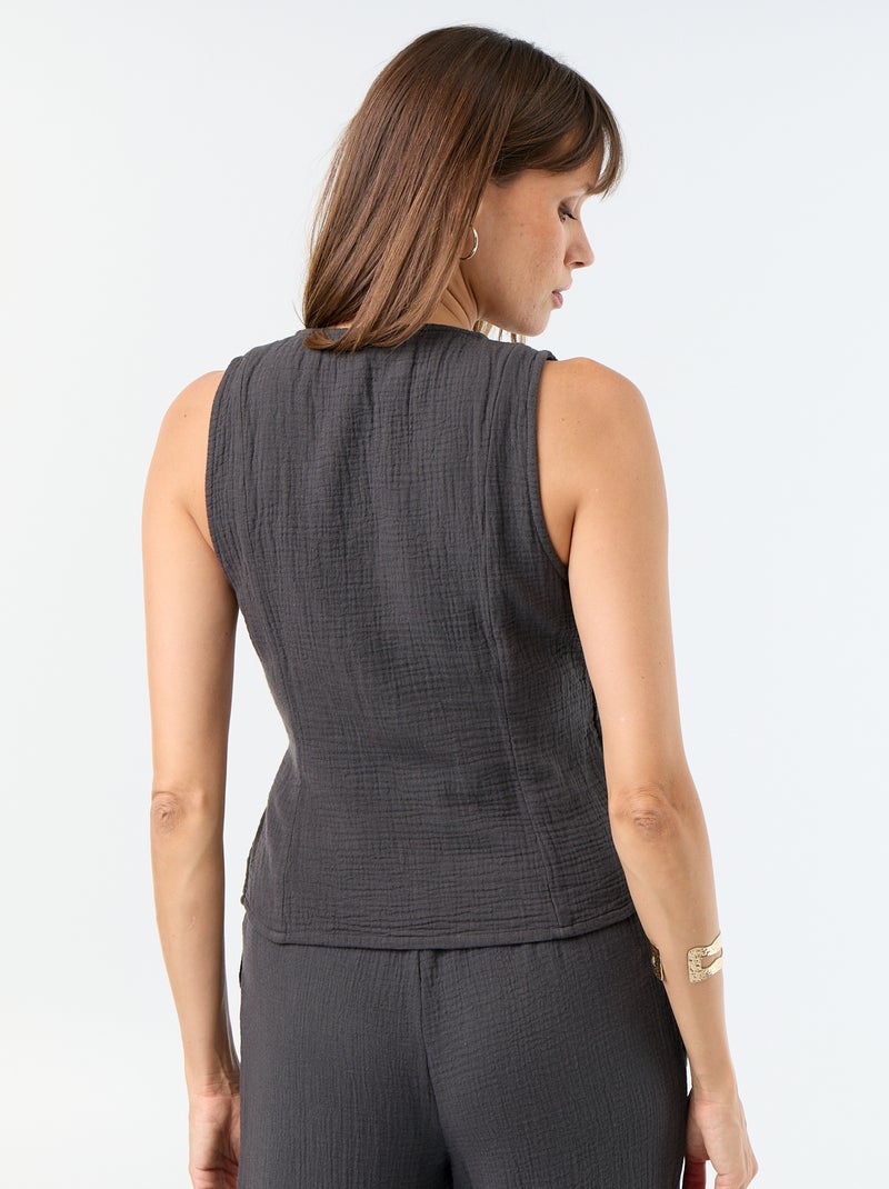 Blouse van katoenen gaas met overslag Zwart - Kiabi
