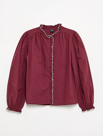 Blouse van katoenen gaas met ruches