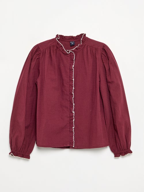 Blouse van katoenen gaas met ruches - Kiabi