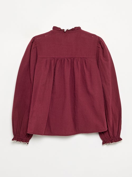 Blouse van katoenen gaas met ruches - Kiabi