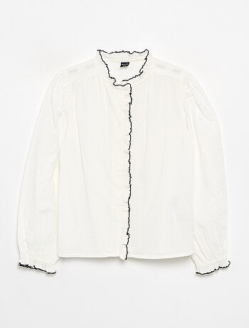 Blouse van katoenen gaas met ruches