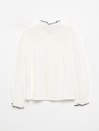 Blouse van katoenen gaas met ruches