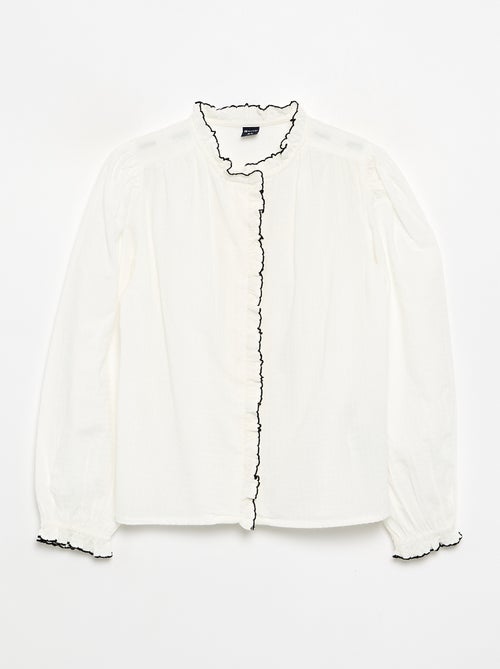 Blouse van katoenen gaas met ruches - Kiabi