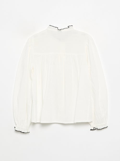 Blouse van katoenen gaas met ruches - Kiabi