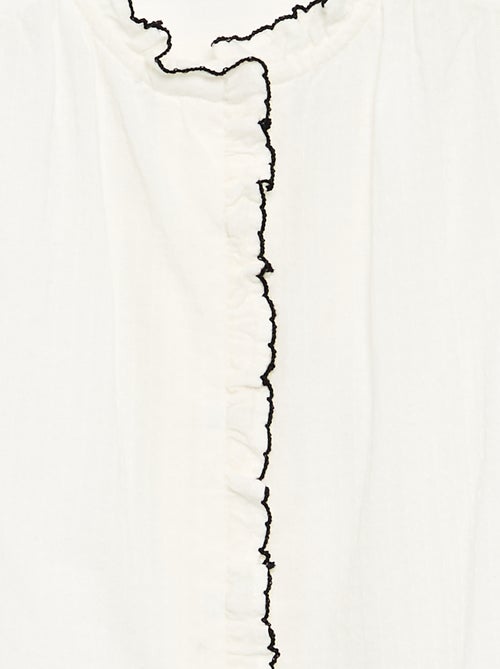 Blouse van katoenen gaas met ruches - Kiabi