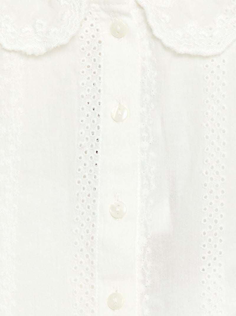 Blouse van katoenen voile met borduursels Wit - Kiabi