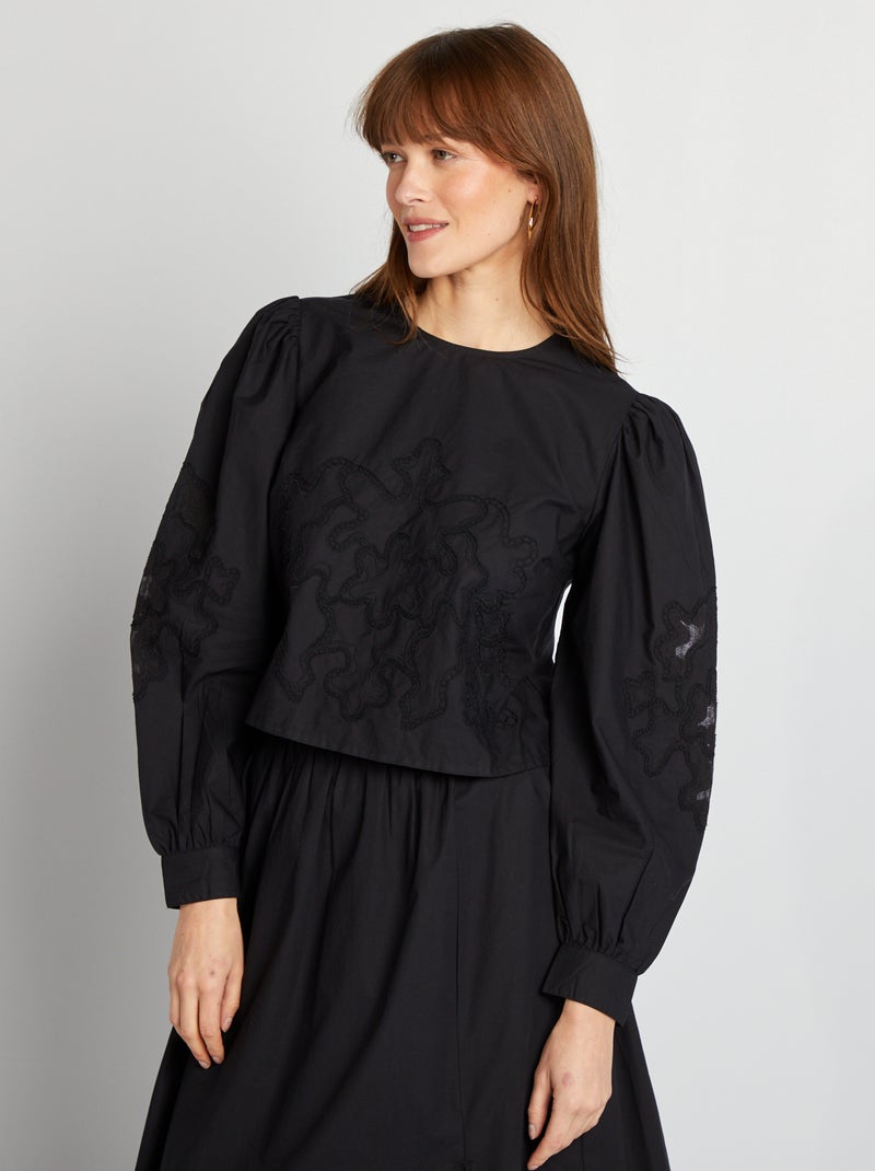 Blouse van katoenen voile zwart - Kiabi