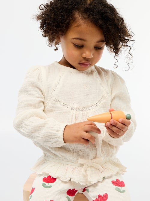 Blouse van katoengaas met borduursels en kant - Kiabi