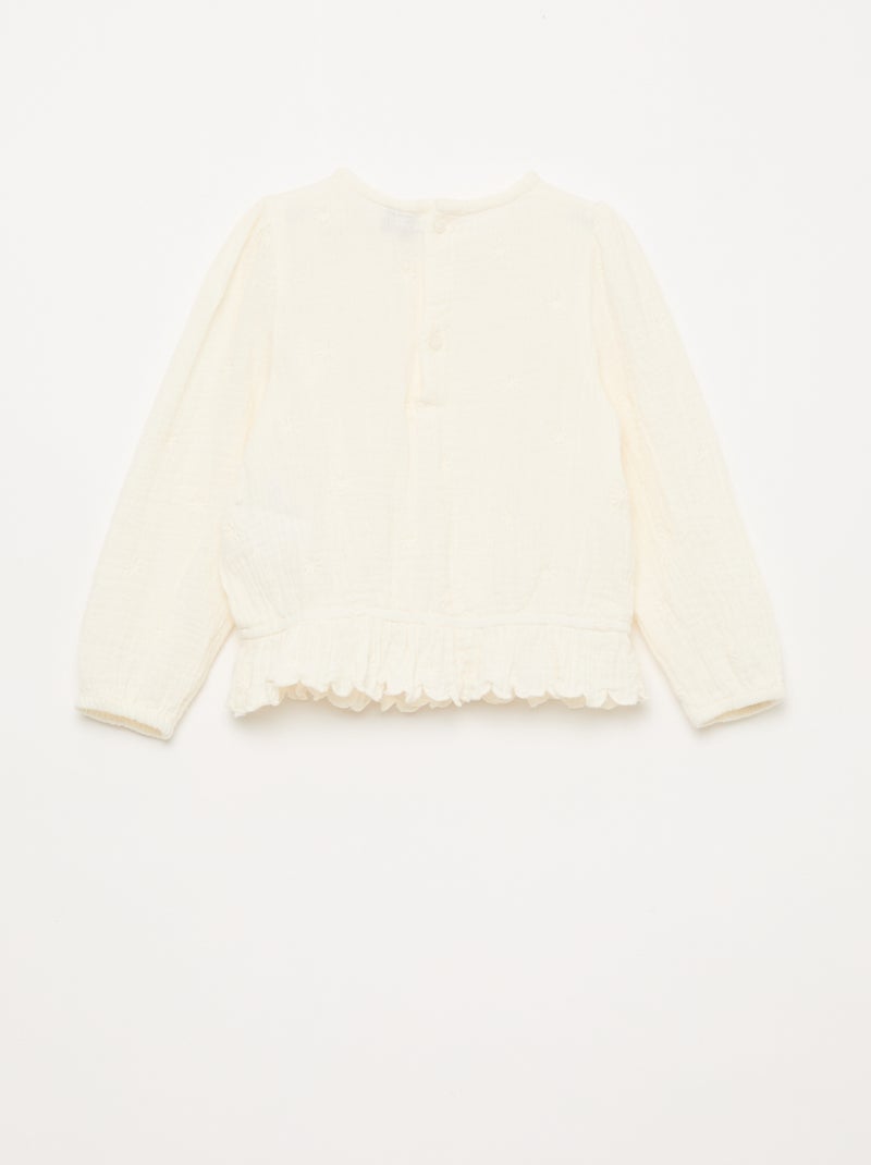 Blouse van katoengaas met borduursels en kant Wit - Kiabi