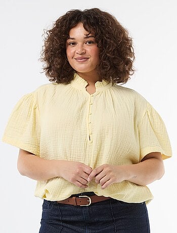 Blouse van katoengaas met gefronste kraag