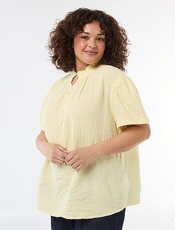 Blouse van katoengaas met gefronste kraag