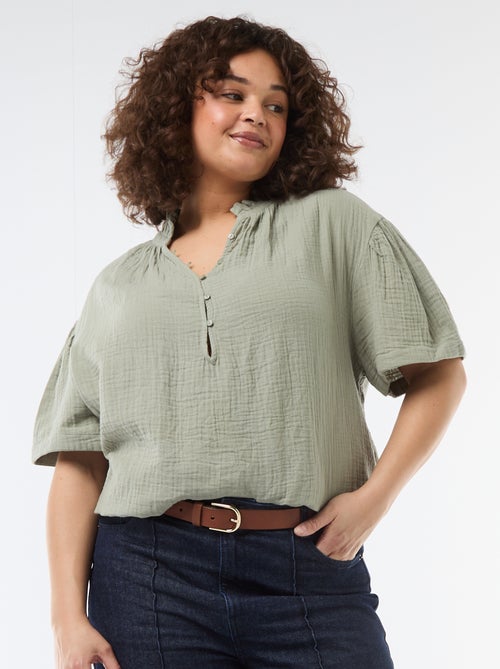 Blouse van katoengaas met gefronste kraag - Kiabi