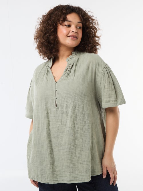 Blouse van katoengaas met gefronste kraag - Kiabi