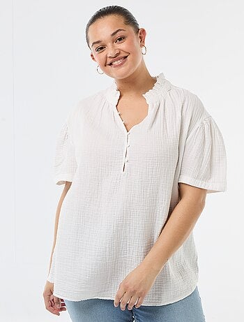 Blouse van katoengaas met gefronste kraag