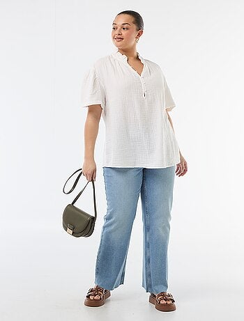 Blouse van katoengaas met gefronste kraag