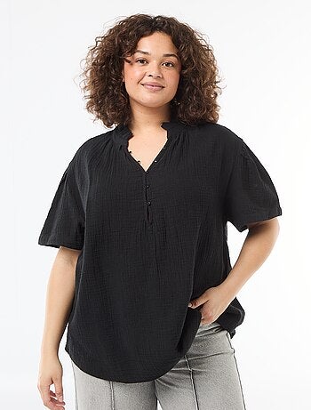 Blouse van katoengaas met gefronste kraag