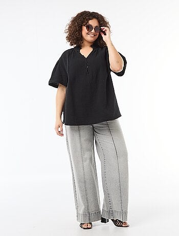 Blouse van katoengaas met gefronste kraag