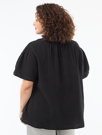Blouse van katoengaas met gefronste kraag