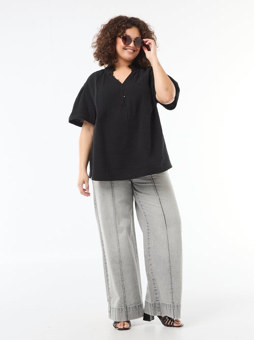 Blouse van katoengaas met gefronste kraag - Kiabi