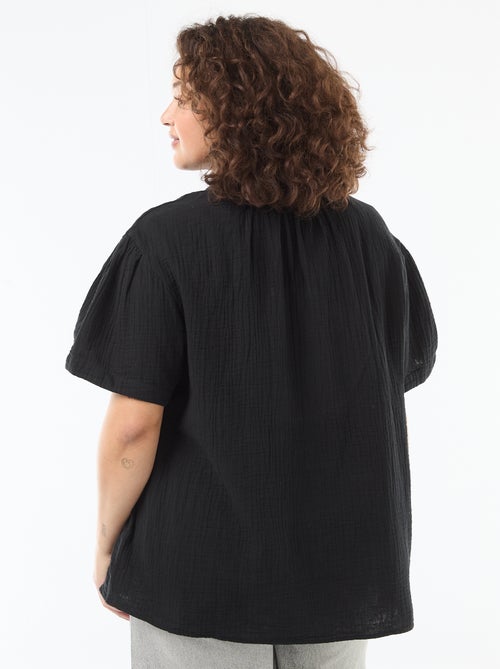 Blouse van katoengaas met gefronste kraag - Kiabi