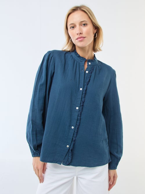 Blouse van katoengaas met golvende randen - Kiabi