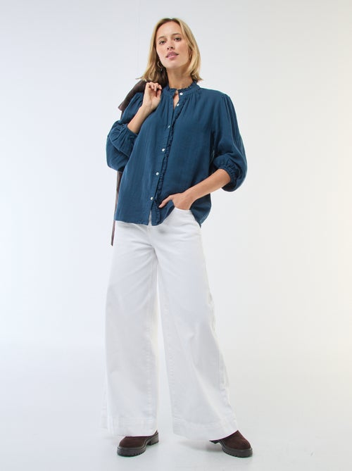 Blouse van katoengaas met golvende randen - Kiabi