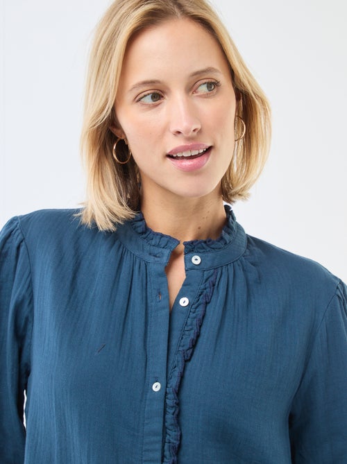 Blouse van katoengaas met golvende randen - Kiabi