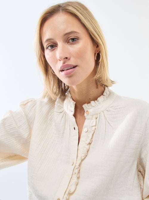 Blouse van katoengaas met golvende randen - Kiabi