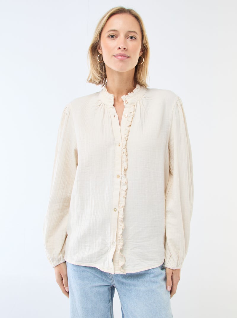 Blouse van katoengaas met golvende randen Wit - Kiabi