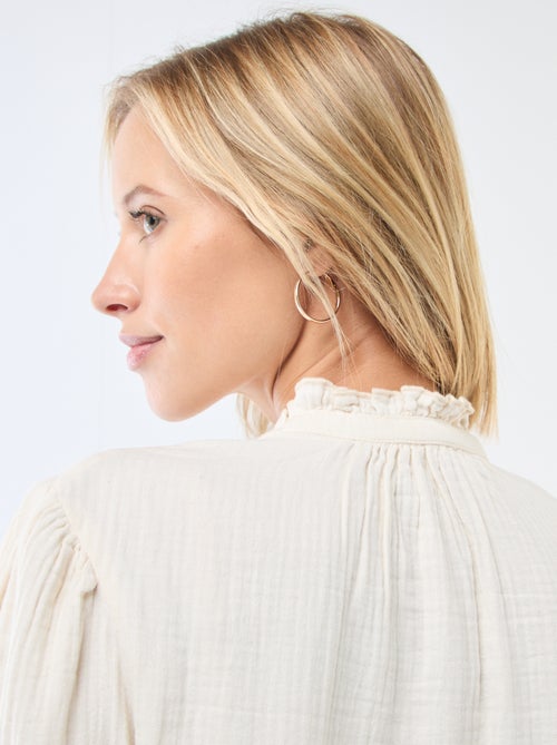 Blouse van katoengaas met golvende randen - Kiabi