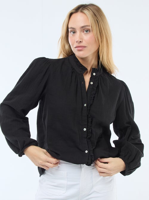 Blouse van katoengaas met golvende randen - Kiabi