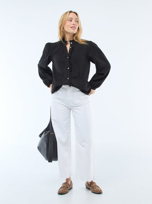 Blouse van katoengaas met golvende randen - Kiabi