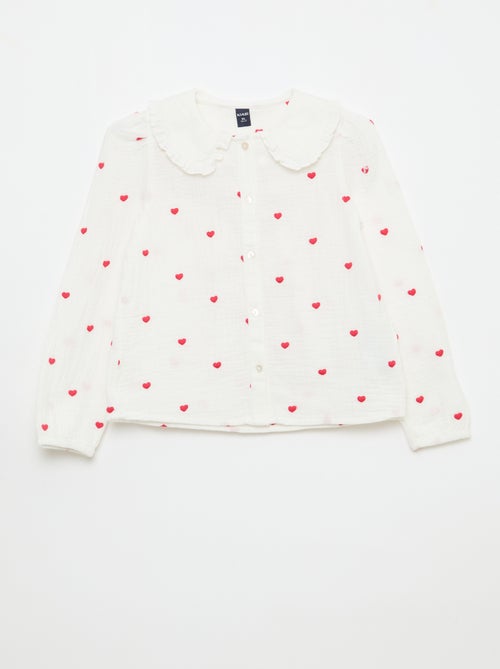 Blouse van katoengaas met hartjesmotief - Kiabi