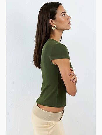 Blouse van katoenmix met ronde hals en korte mouwen busem