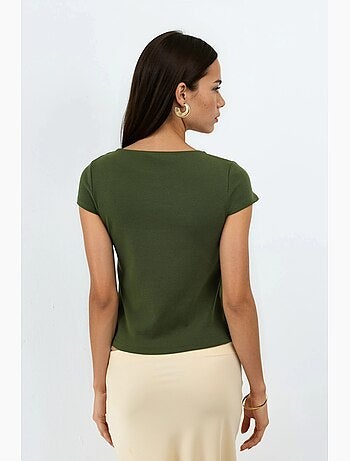 Blouse van katoenmix met ronde hals en korte mouwen busem