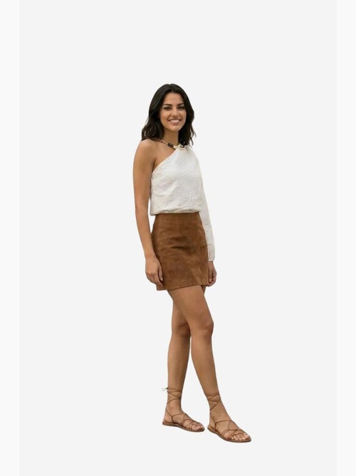 Blouse van katoenpopeline met één schouder en uitsnijding my fashion - Kiabi