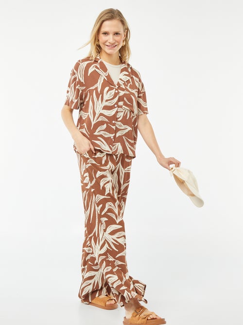 Blouse van kreukeltricot met korte mouw en motiefje - Kiabi