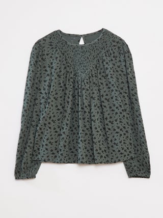 Blouse van kreukeltricot met print