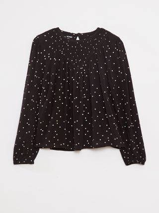 Blouse van kreukeltricot met print