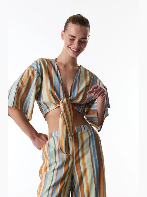 Blouse van linnen met strepen en korte mouwen penti - Kiabi