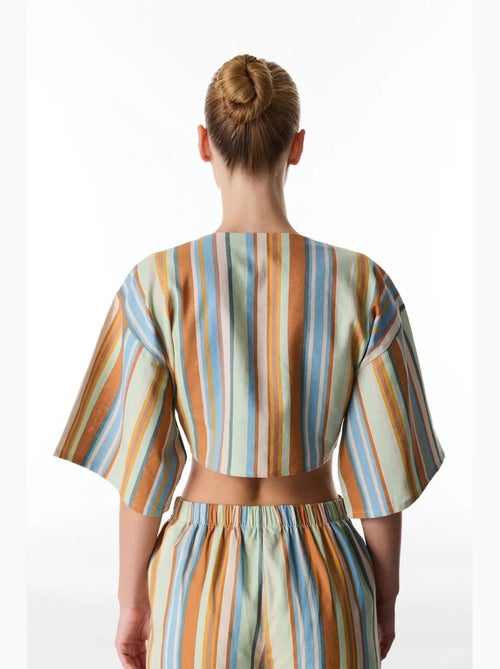 Blouse van linnen met strepen en korte mouwen penti - Kiabi