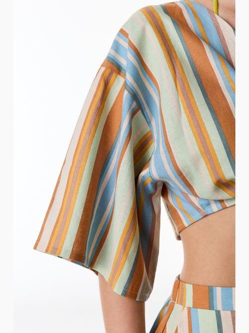 Blouse van linnen met strepen en korte mouwen penti - Kiabi