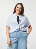 Blouse van linnenmix BLAUW - Kiabi
