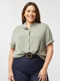 Blouse van linnenmix GROEN - Kiabi