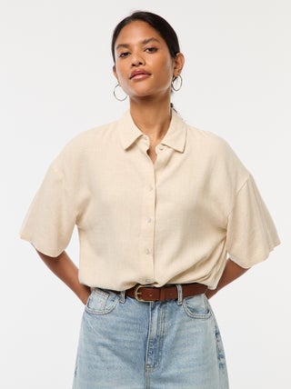 Blouse van linnenmix met korte mouw