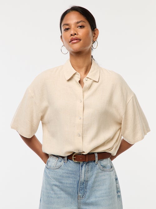 Blouse van linnenmix met korte mouw - Kiabi