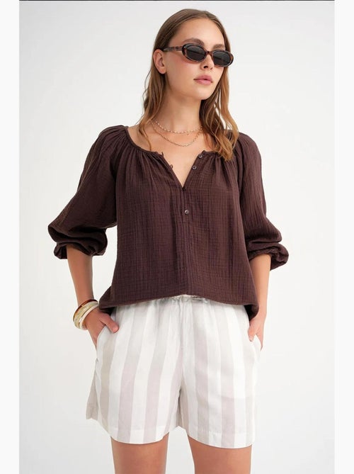 Blouse van mousseline met knopen mixray - Kiabi